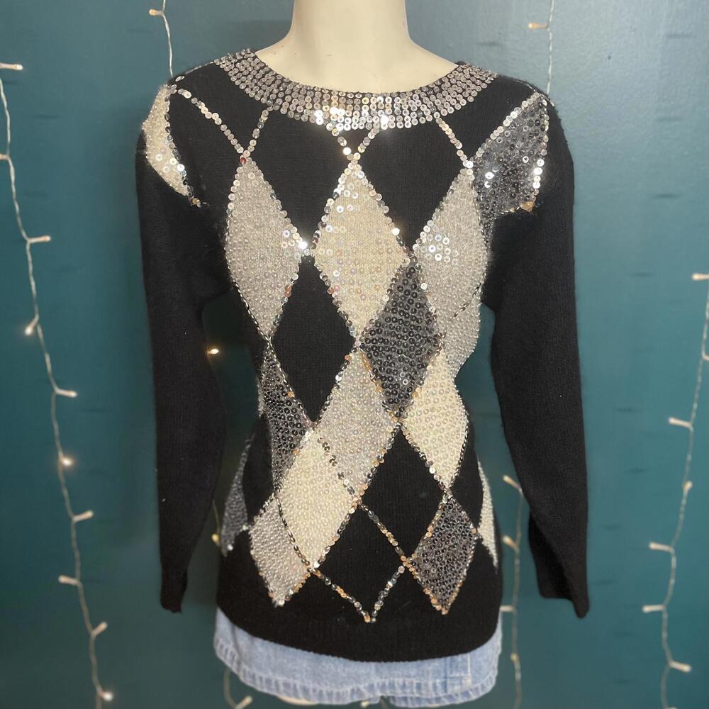 Vintage 1980s/90s I.B.Diffusion Silk/Angora/Lambswool Embellished Sweater Sz S